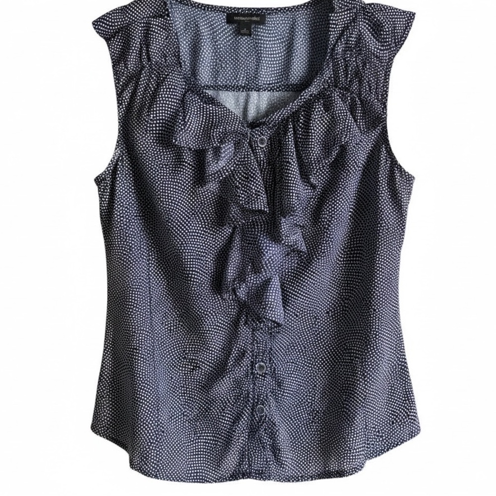 Banana Republic Navy Blue Polka Dot Ruffle Button-Front Blouse